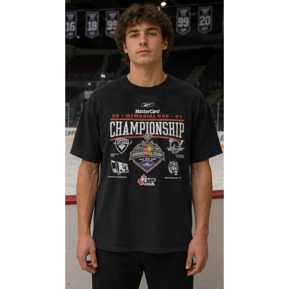 Vintage Reebok 2007 Memorial Cup Championship Hockey T-Shirt Men Large Black CHL